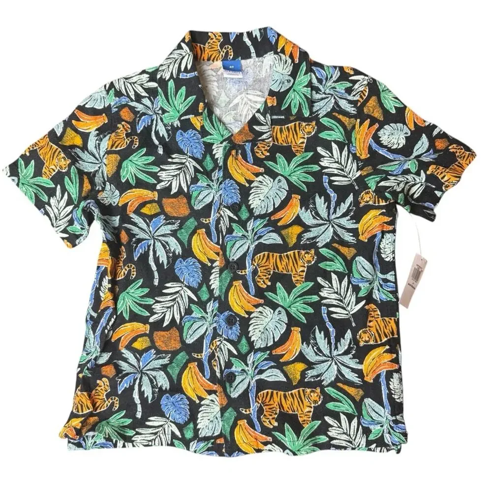 Old Navy Multi-print Tropical Print Button Front Short Sleeve Shirt Sz 4T NWT